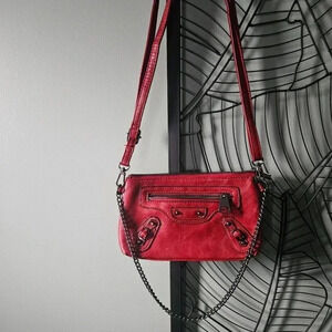David Jones | Red Faux Leather Mini Bag City Style with  Long Removable Strap